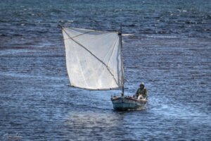 Залива на прасетата, Куба- прибираща се екзотична рибарска лодка под ветрила